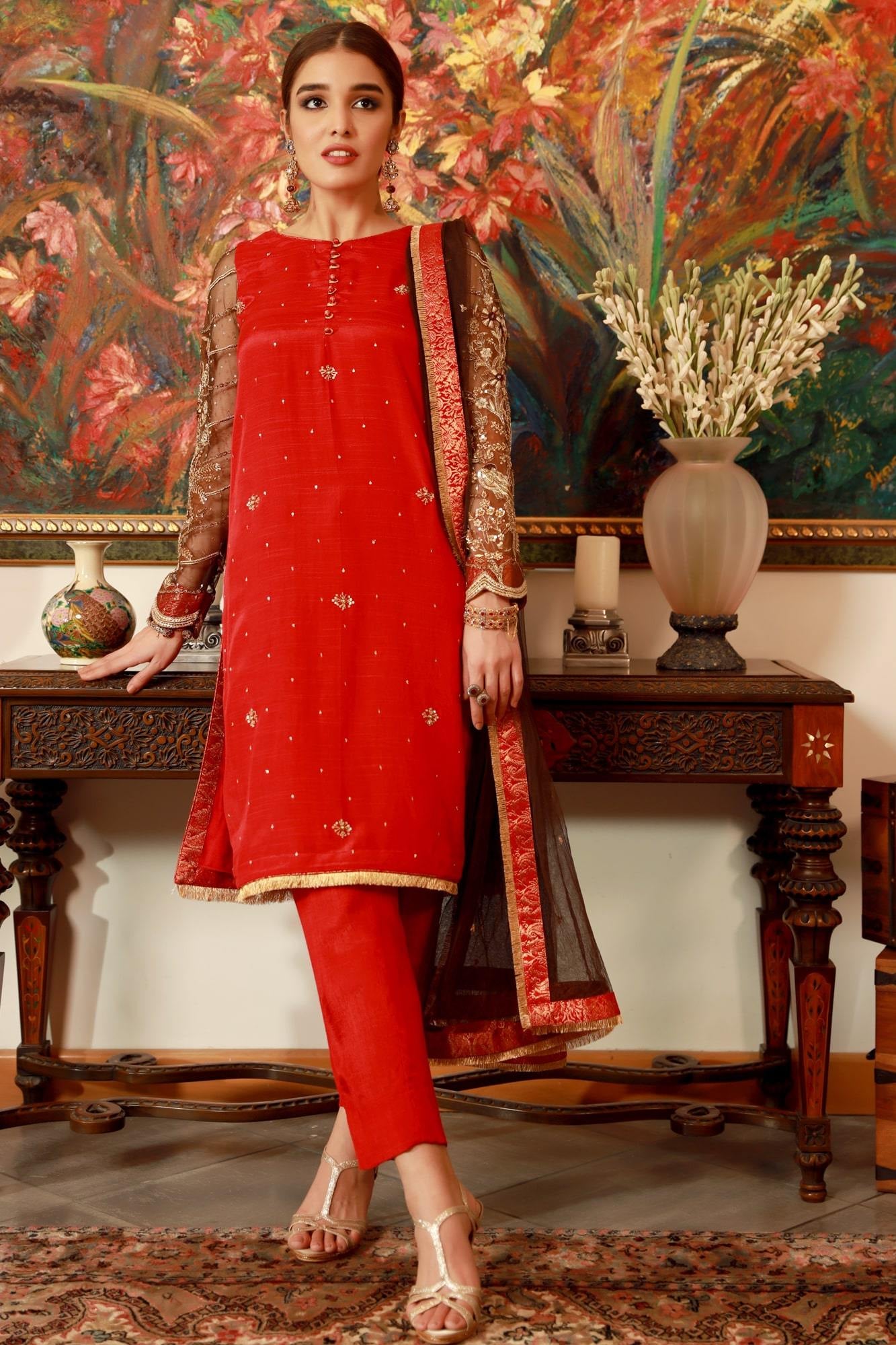 pakistan ready to wear raw silk dress