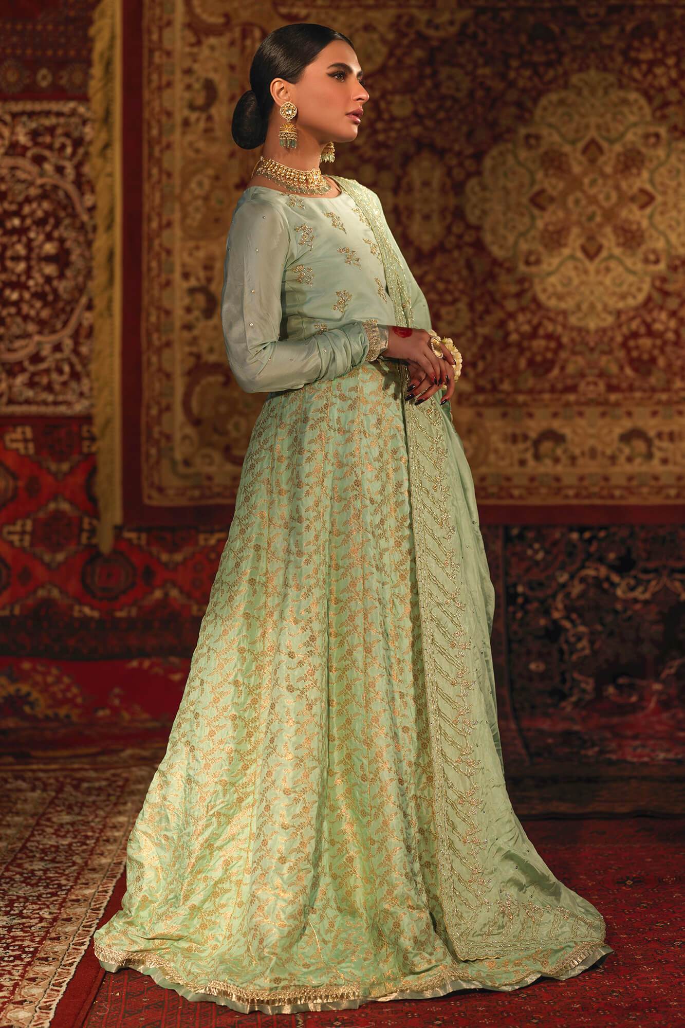 pistachio green bridal dress pakistani Pakistani Wedding Dress in Pistachio Green Gown Style MEDIUM