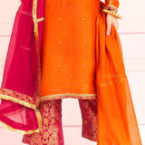 Orange & Pink Khaddi Net Dupatta