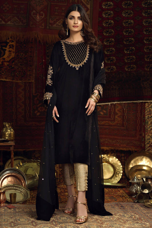 Pakistani Velvet Dress with Fine Embroidery Online 2021  Nameera by Farooq