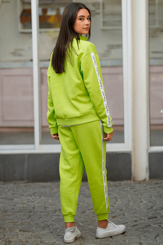 REGULAR FIT TRACKSUIT WITH PRINTED SLOGAN (NEON GREEN)