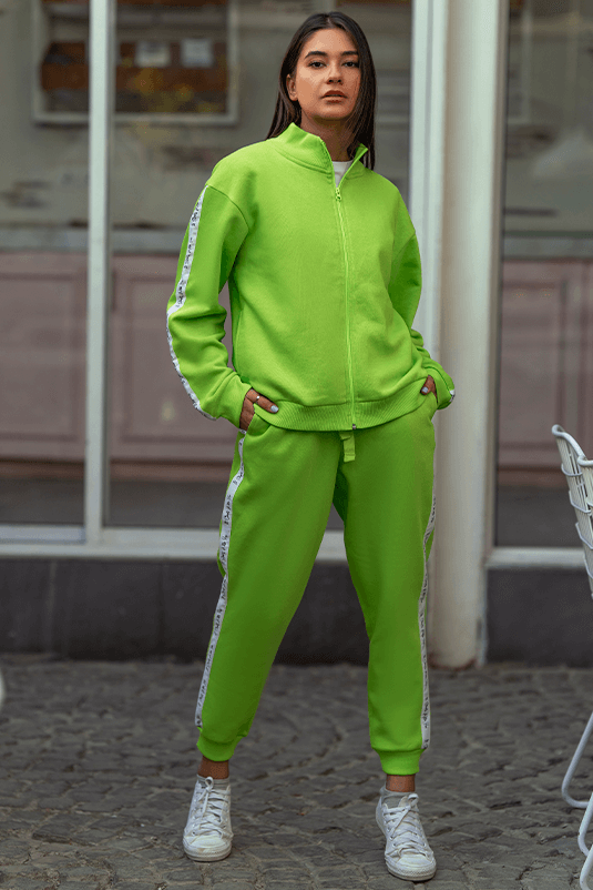 REGULAR FIT TRACKSUIT WITH PRINTED SLOGAN NEON GREEN